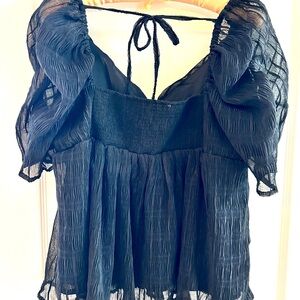 BOHME Sheer Crop Blouse - Black - XL